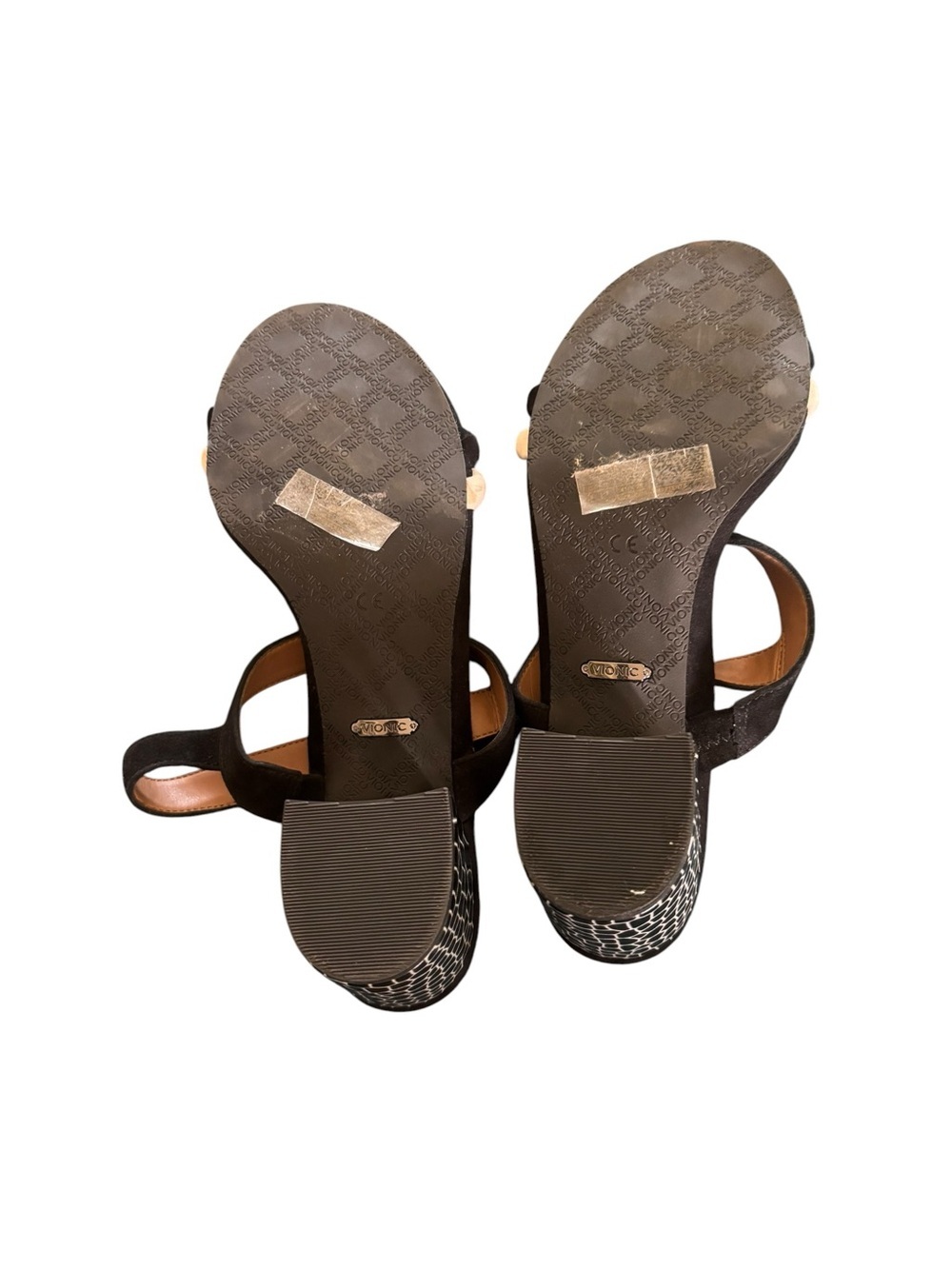 Vionic Paula Suede Croc Strappy Sandal Sz 9 Black/Cream 2.5 Block Heel Dressy - Picture 4 of 5